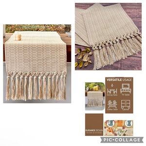 New Diniairy Woven Boho Beige Nordic Style Table Runner with Fringe 12 X 86